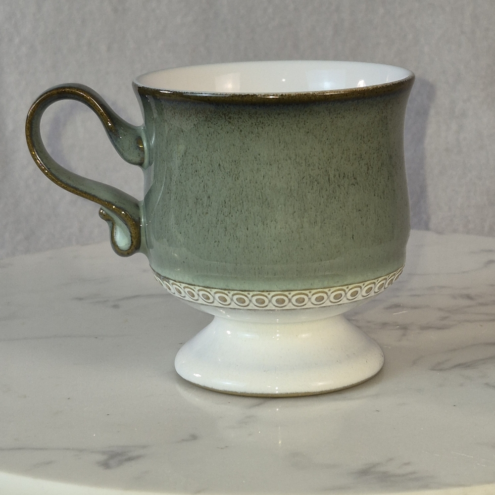 Denby Venice Green & White Footed Tea Coffee Cup 3.9"x 3.5" Discontinued Vintage